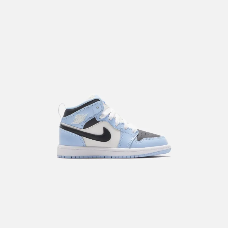 Nike Air Jordan Pre-School 1 Mid - Ice Blue / Black / Sail / White sold by Kith