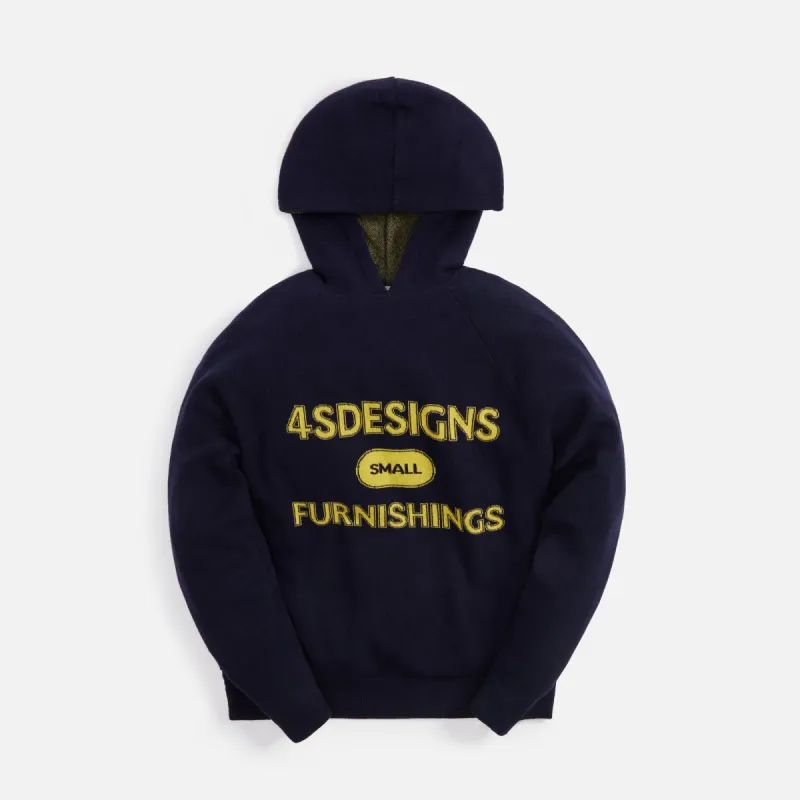 4S Designs Knit Hoodie Sweater w/ Athletic Jacquard - Blue sold by Kith