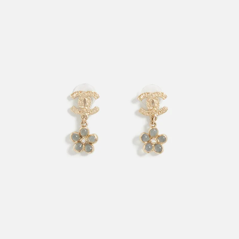 WGACA Chanel Crystal CC Flower Dangle Earrings - Gold sold by Kith