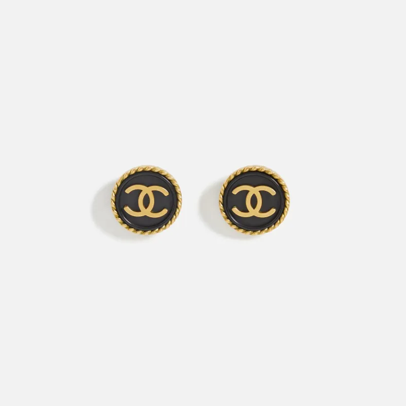 WGACA Chanel Black Rope Edge CC Earrings - Gold / Black made by What Goes Around Comes Around