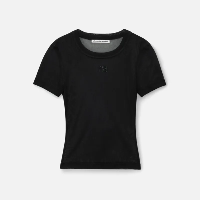 T by Alexander Wang with Stacked Wang Hotfix Tee - Black sold by Kith