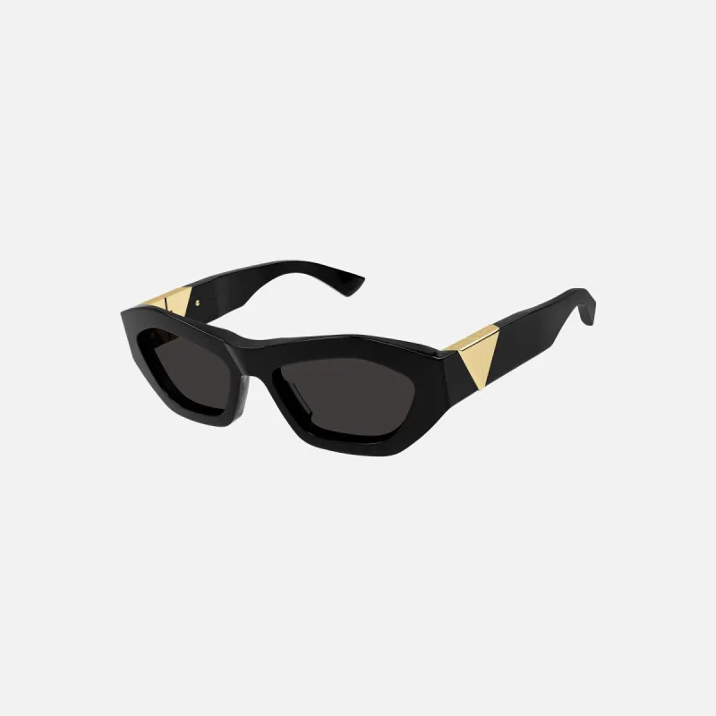 Bottega Veneta Acetate Square Frame with Gold Triangle Hinge - Black with Grey Lens sold by Kith