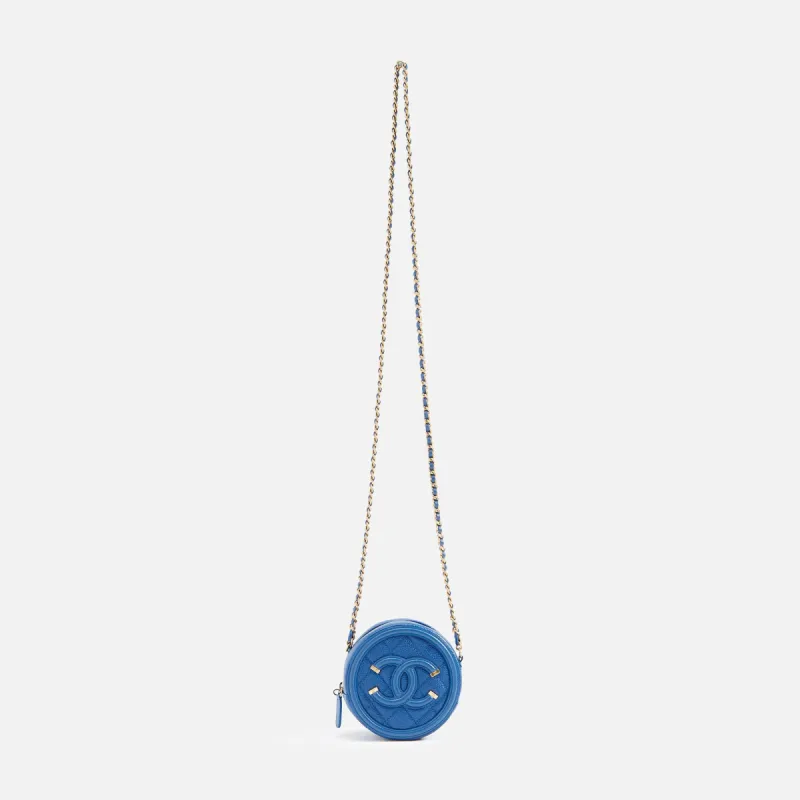WGACA Chanel Caviar Filigree Round Chain Crossbody Bag - Blue sold by Kith