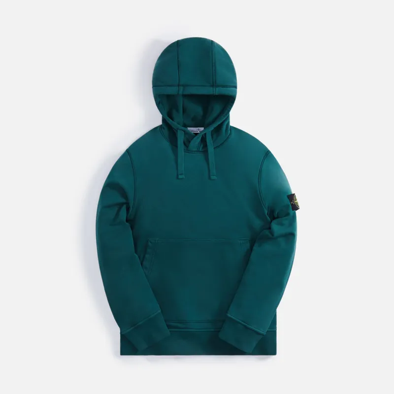 Stone Island Brushed Cotton Fleece Garment Dyed Hoodie - Bottle Green sold by Kith