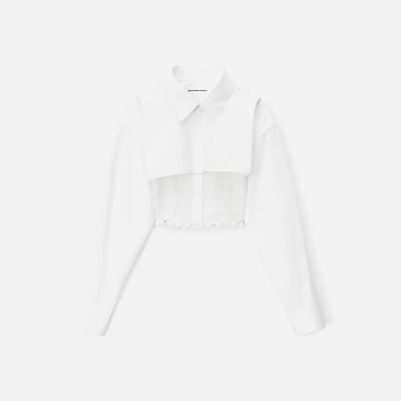 T by Alexander Wang Smocked Cami Overshirt Tinset - White sold by Kith