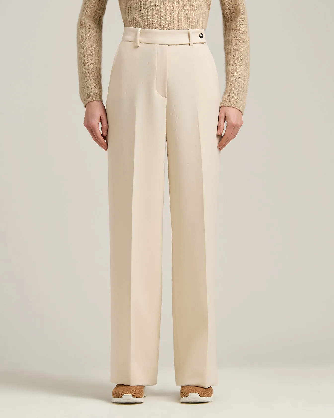 CREAM WHITE WIDE-LEG TROUSERS IN TECHNICAL FABRIC sold by Kiton product image thumbnail 2