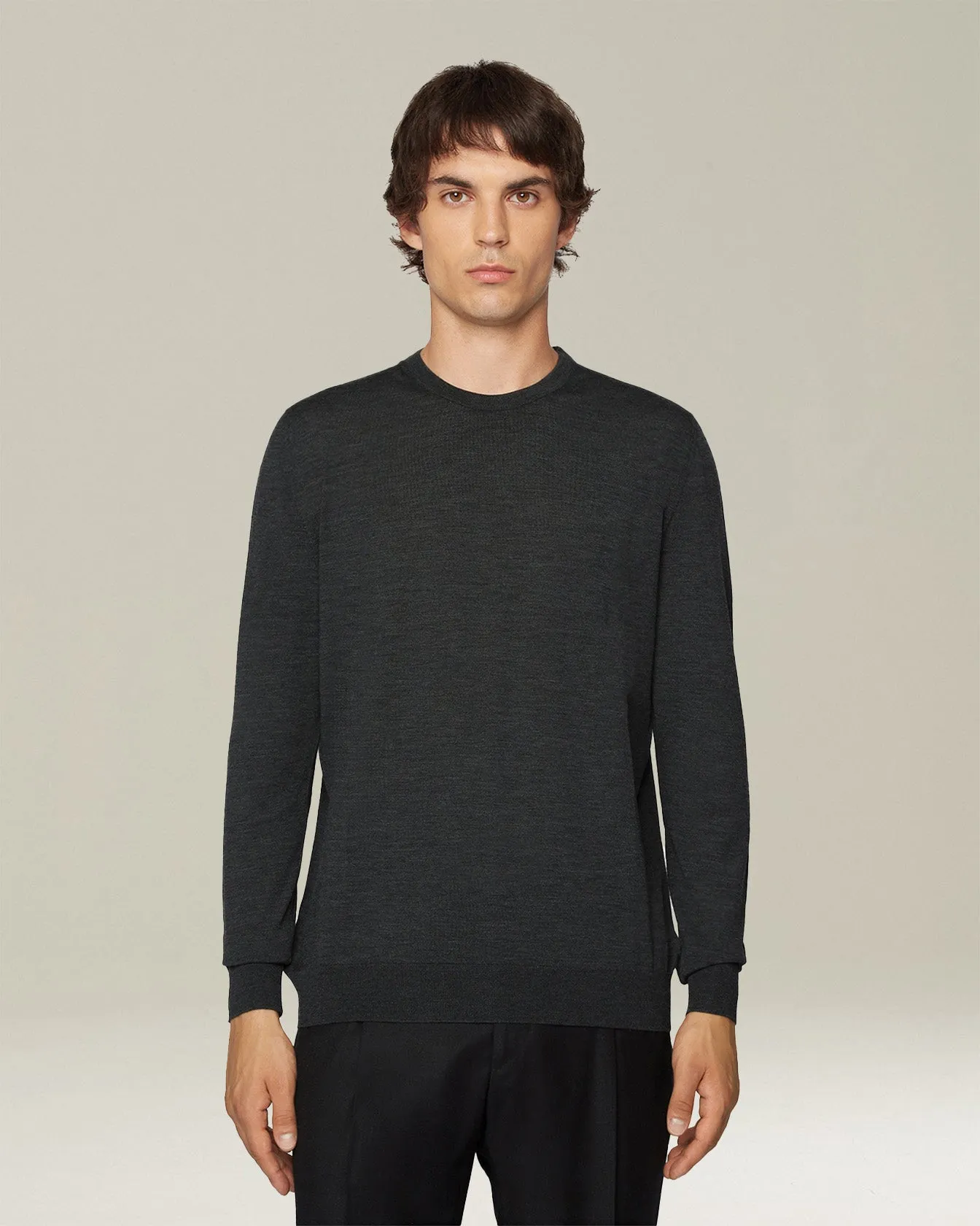 CHARCOAL GRAY 14-MICRON WOOL CREW-NECK SWEATER sold by Kiton product image thumbnail 2