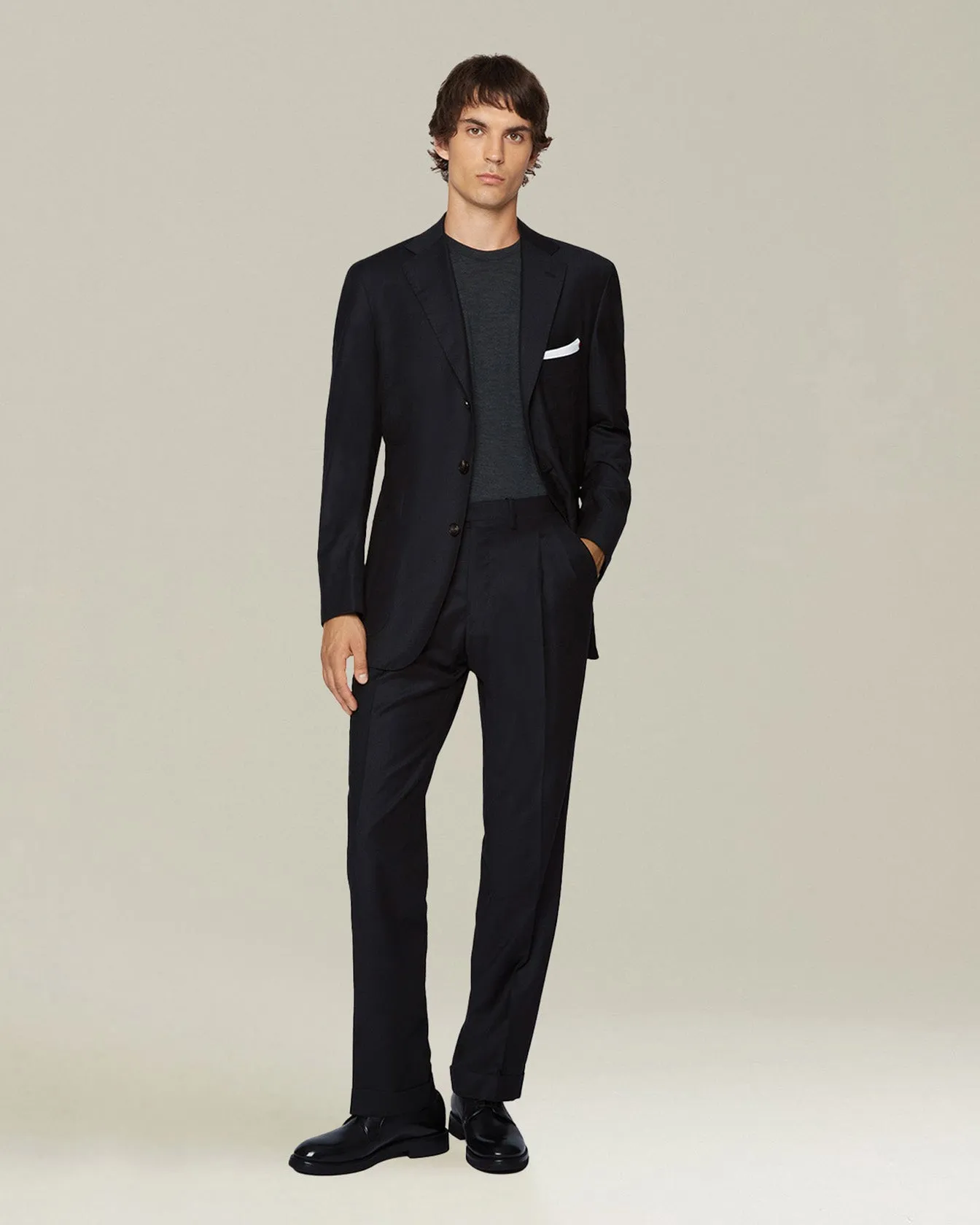 CHARCOAL GRAY 14-MICRON WOOL CREW-NECK SWEATER sold by Kiton product image thumbnail 5