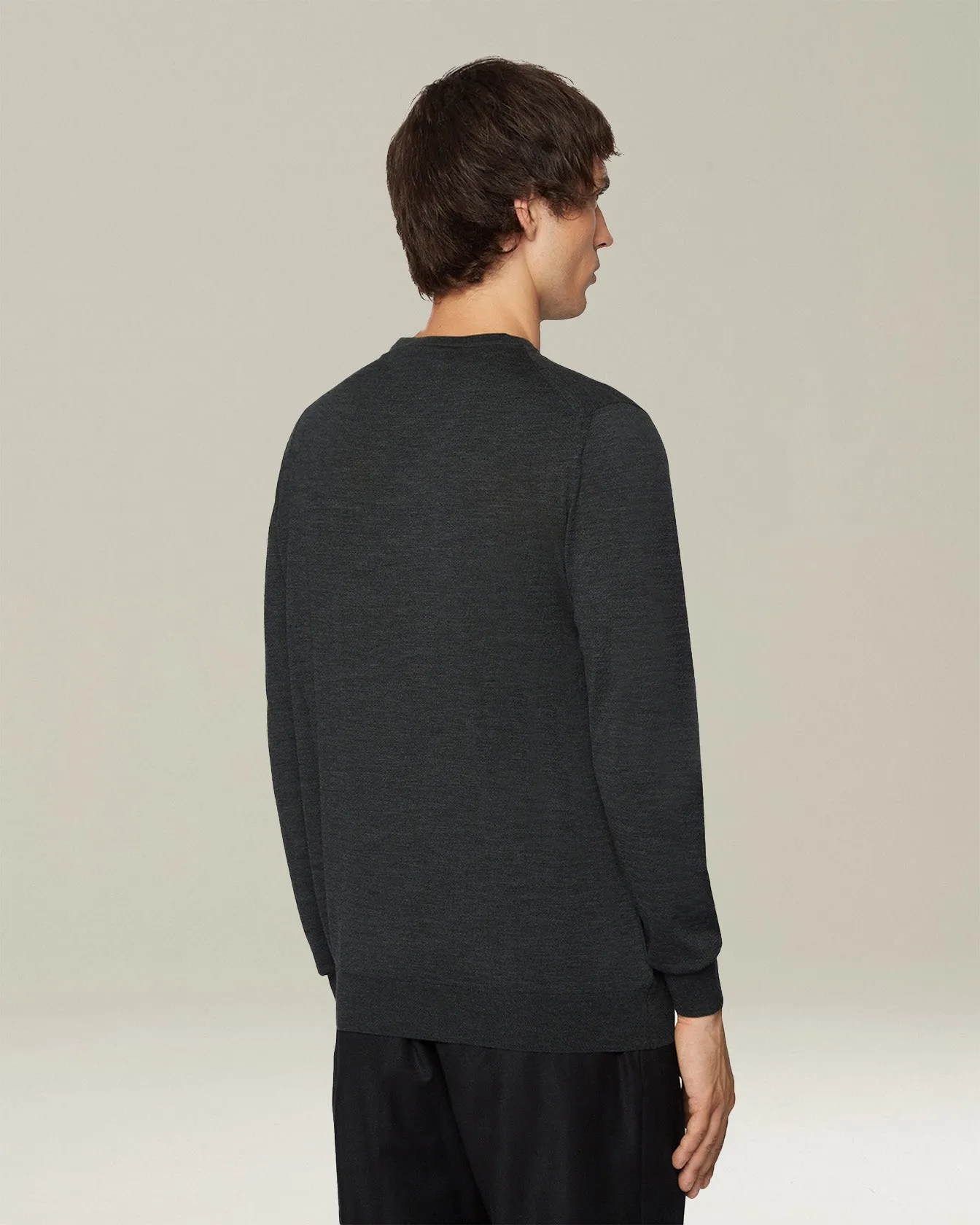 CHARCOAL GRAY 14-MICRON WOOL CREW-NECK SWEATER sold by Kiton product image thumbnail 3