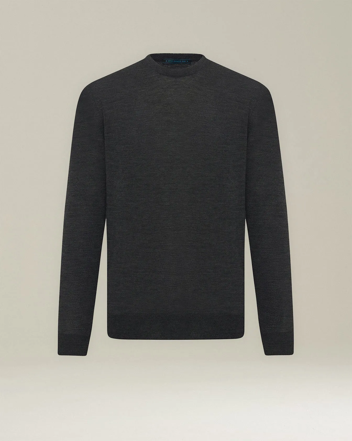 CHARCOAL GRAY 14-MICRON WOOL CREW-NECK SWEATER sold by Kiton