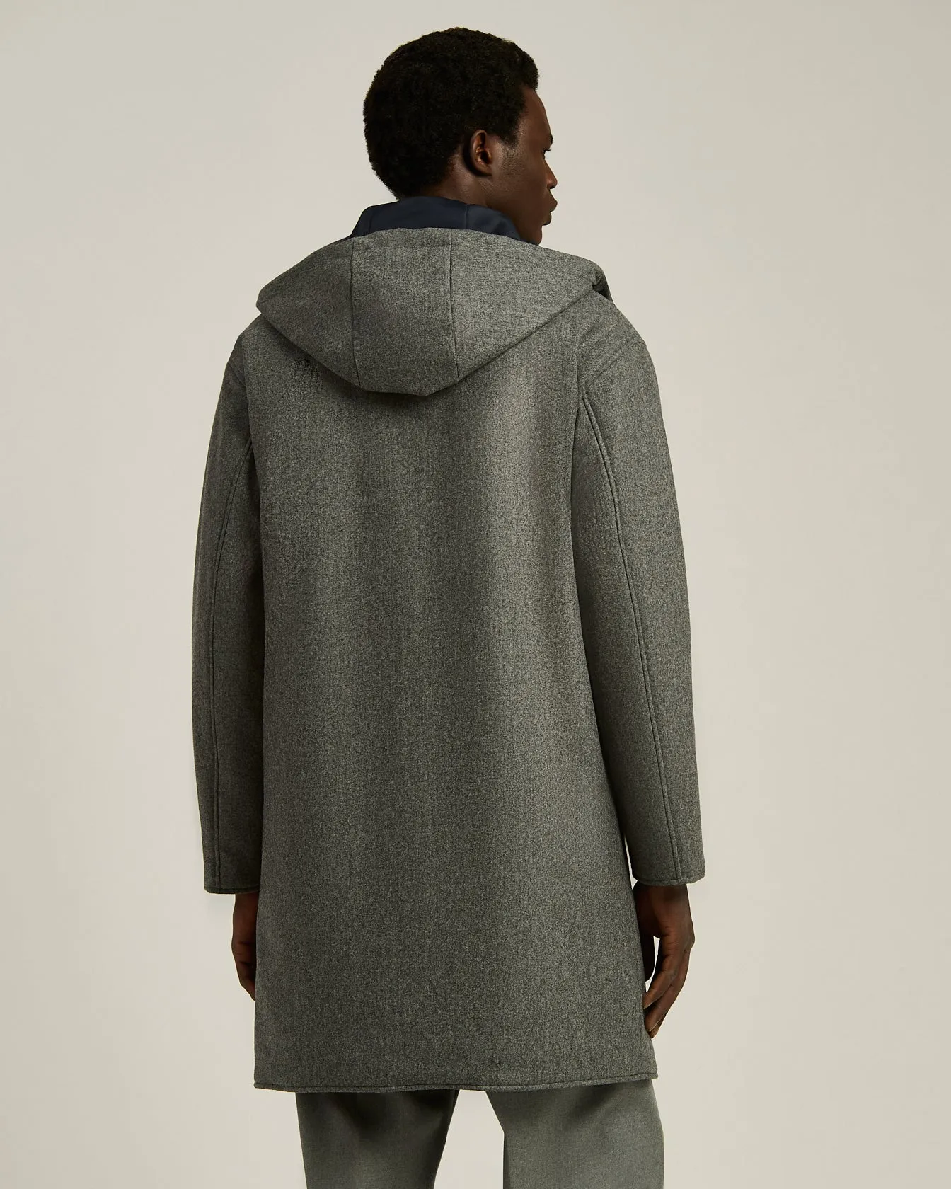 LONG OVERCOAT WITH HOOD IN PURE VIRGIN WOOL GREY sold by Kiton product image thumbnail 3