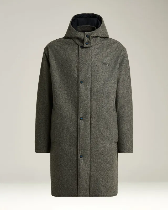 LONG OVERCOAT WITH HOOD IN PURE VIRGIN WOOL GREY sold by Kiton