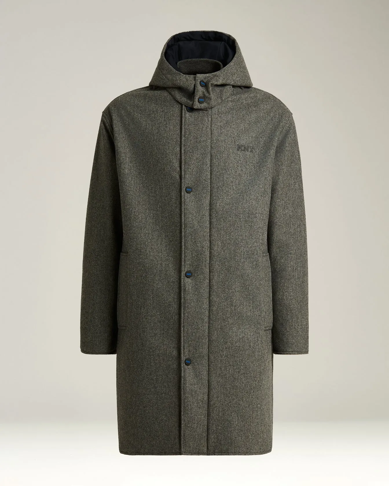 LONG OVERCOAT WITH HOOD IN PURE VIRGIN WOOL GREY sold by Kiton