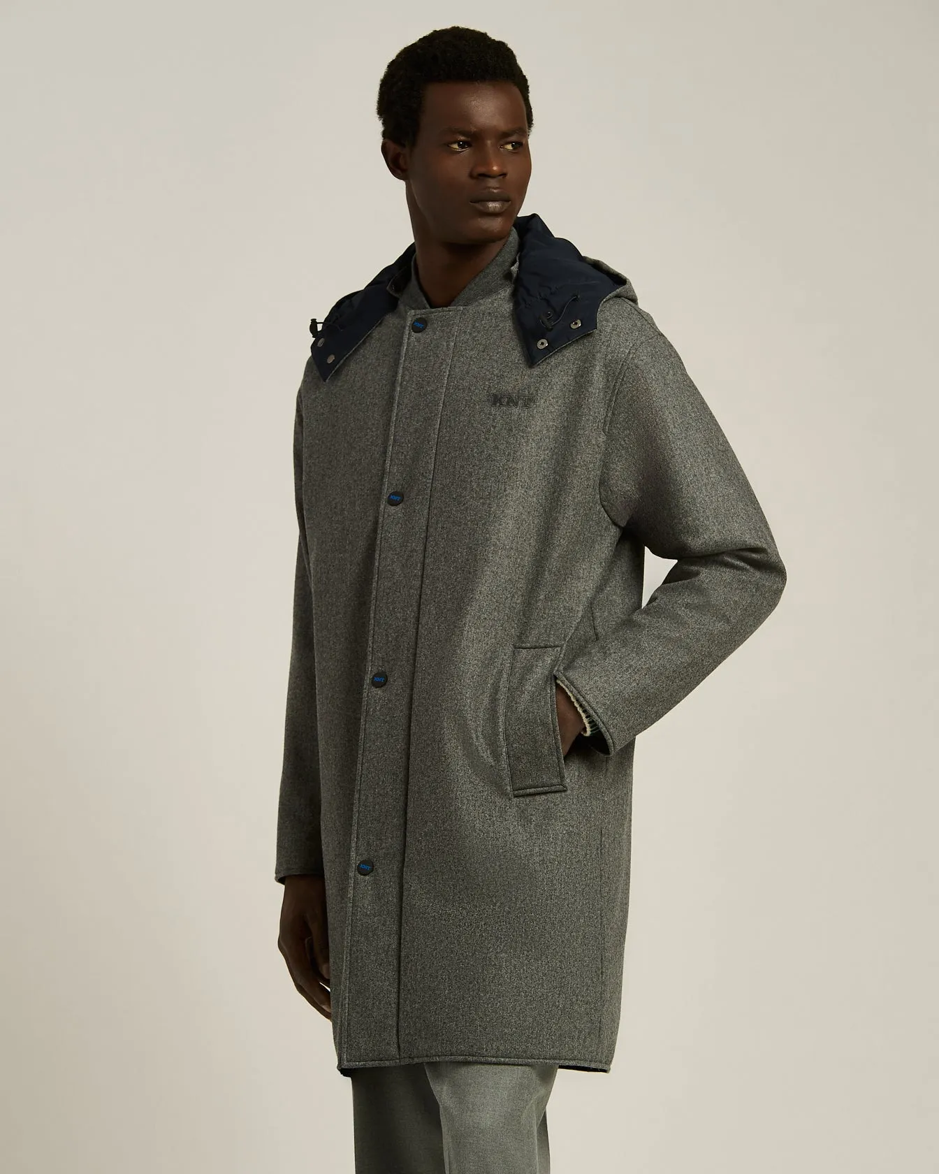 LONG OVERCOAT WITH HOOD IN PURE VIRGIN WOOL GREY sold by Kiton product image thumbnail 2