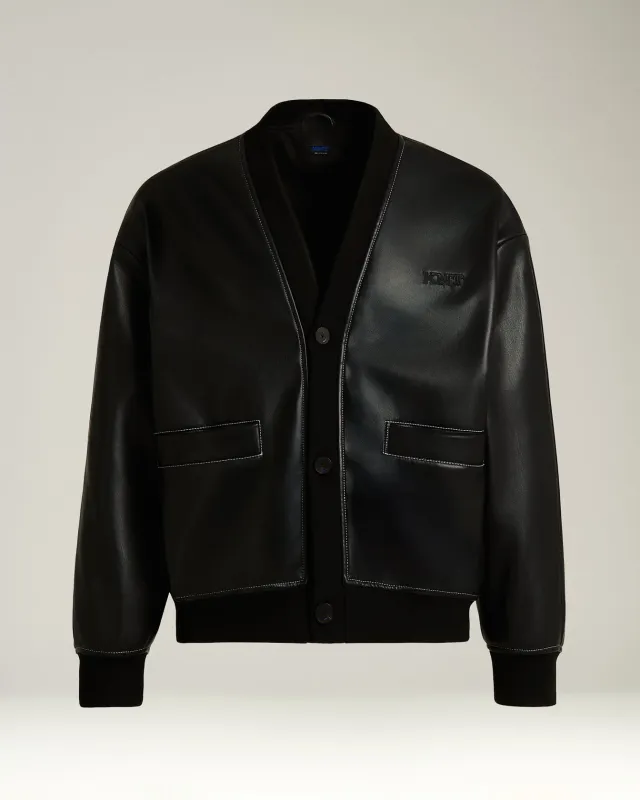 FAUX LEATHER BOMBER BLACK WITH RIBBED DETAILS sold by Kiton