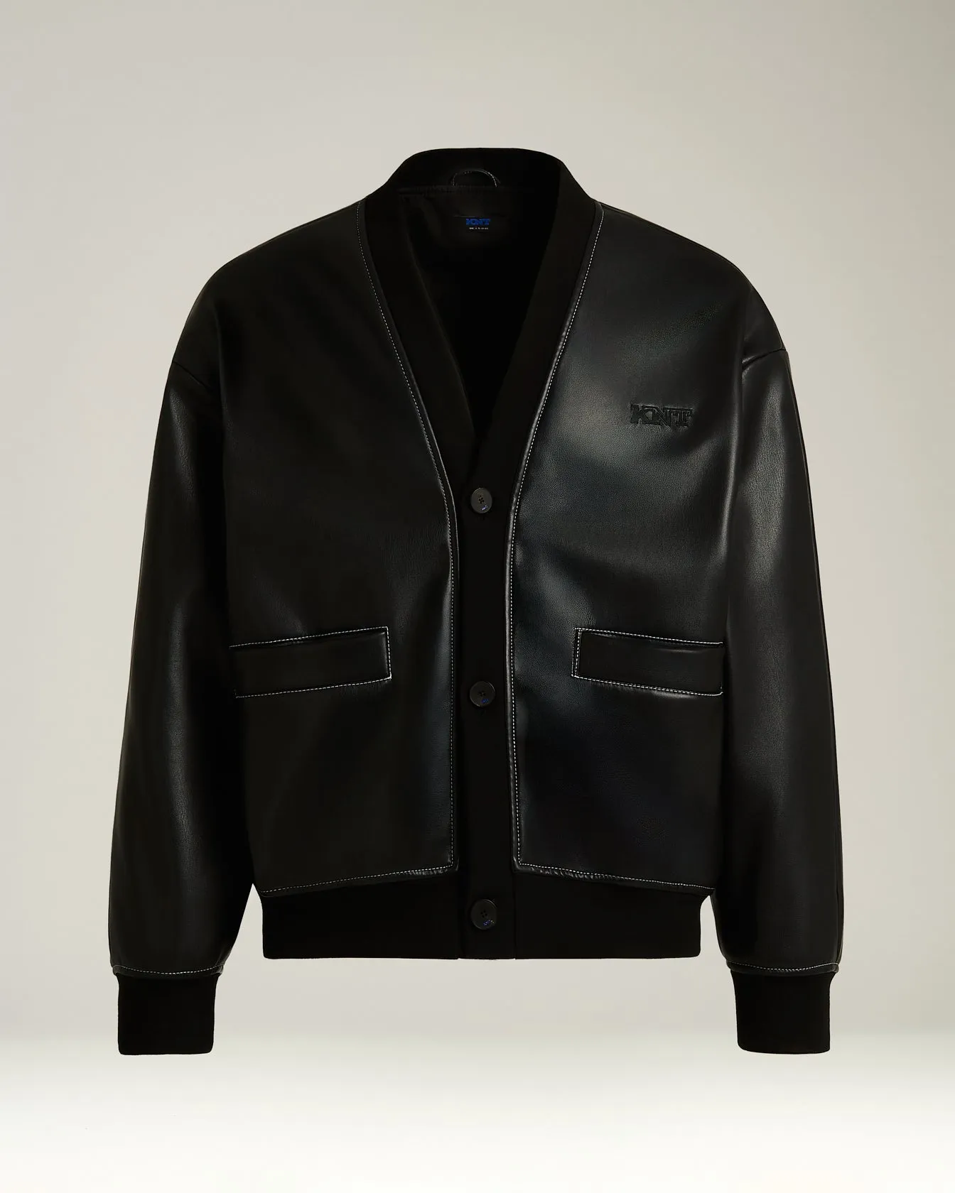 FAUX LEATHER BOMBER BLACK WITH RIBBED DETAILS sold by Kiton