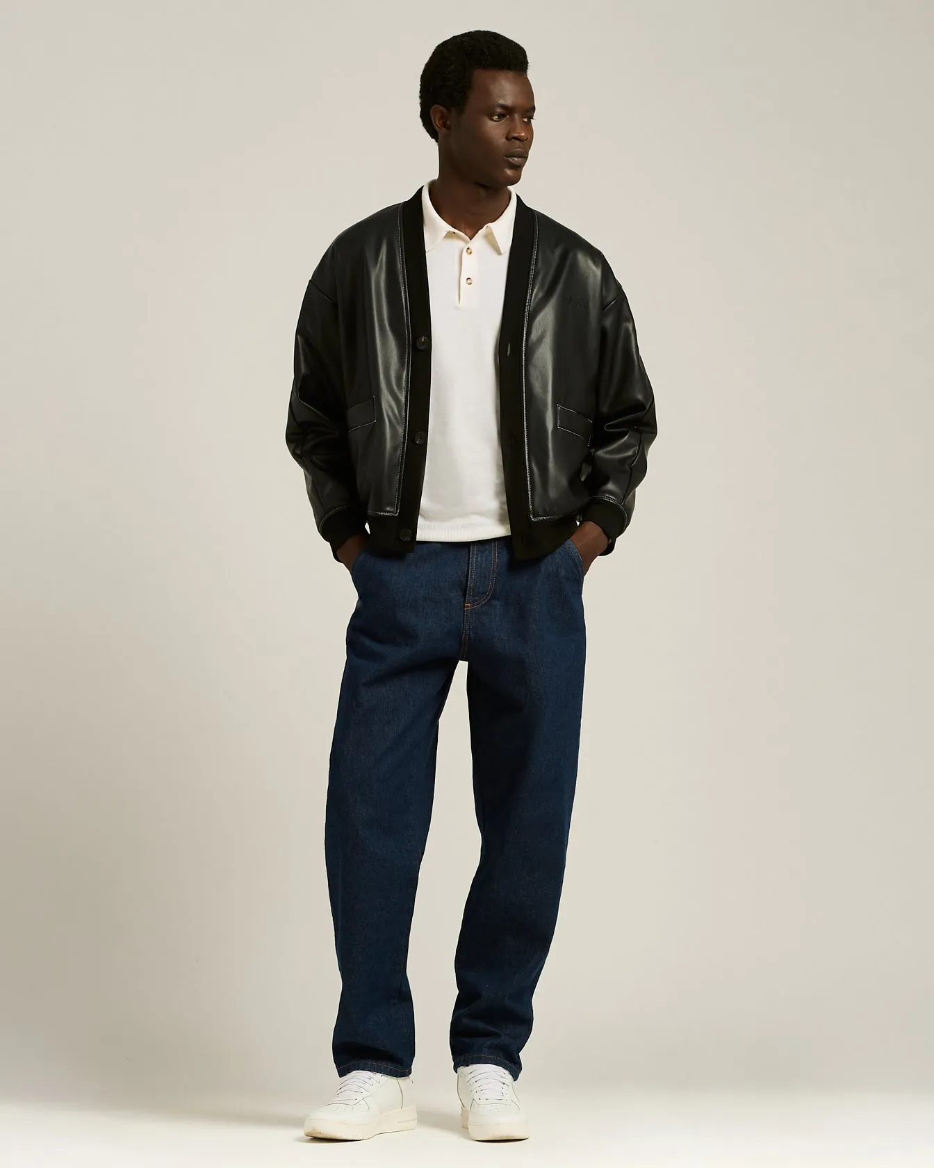 FAUX LEATHER BOMBER BLACK WITH RIBBED DETAILS sold by Kiton product image thumbnail 5