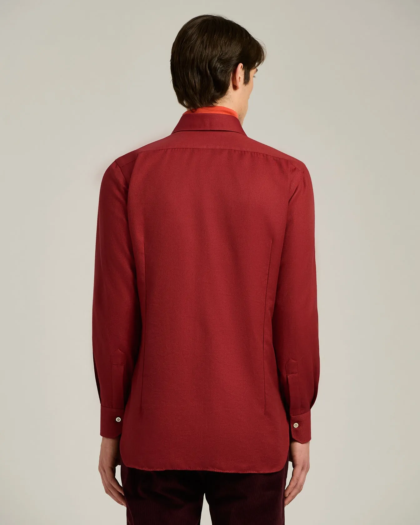 BURGUNDY COTTON AND CASHMERE FLANNEL SHIRT sold by Kiton product image thumbnail 3