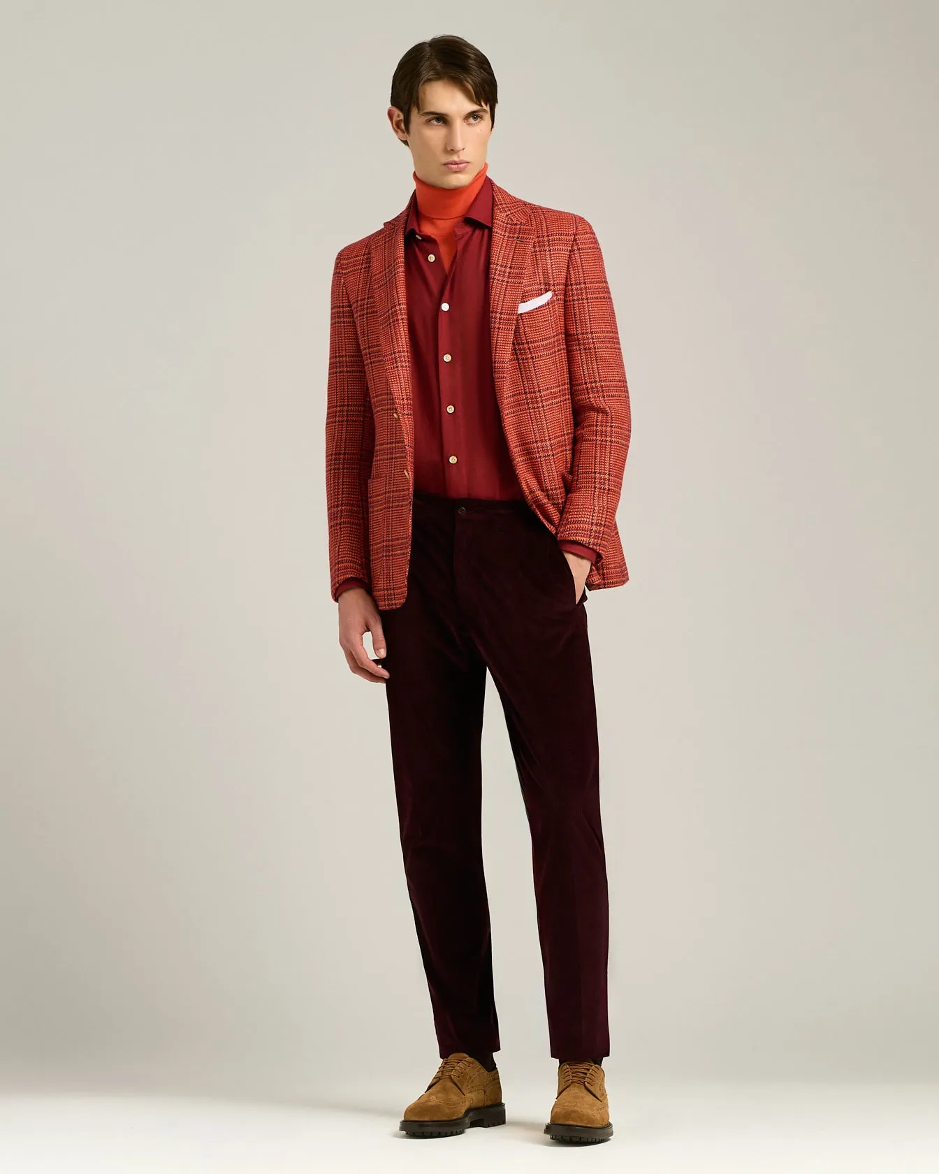 BURGUNDY COTTON AND CASHMERE FLANNEL SHIRT sold by Kiton product image thumbnail 5
