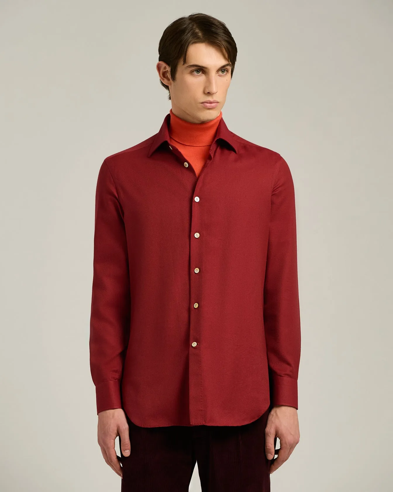 BURGUNDY COTTON AND CASHMERE FLANNEL SHIRT sold by Kiton product image thumbnail 2