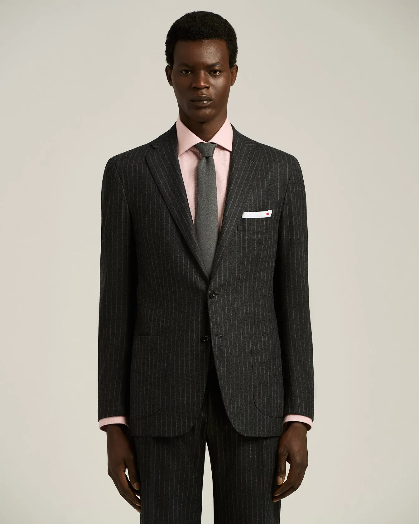 DARK GREY SINGLE-BREASTED WOOL AND CASHMERE PINSTRIPE SUIT sold by Kiton product image thumbnail 2