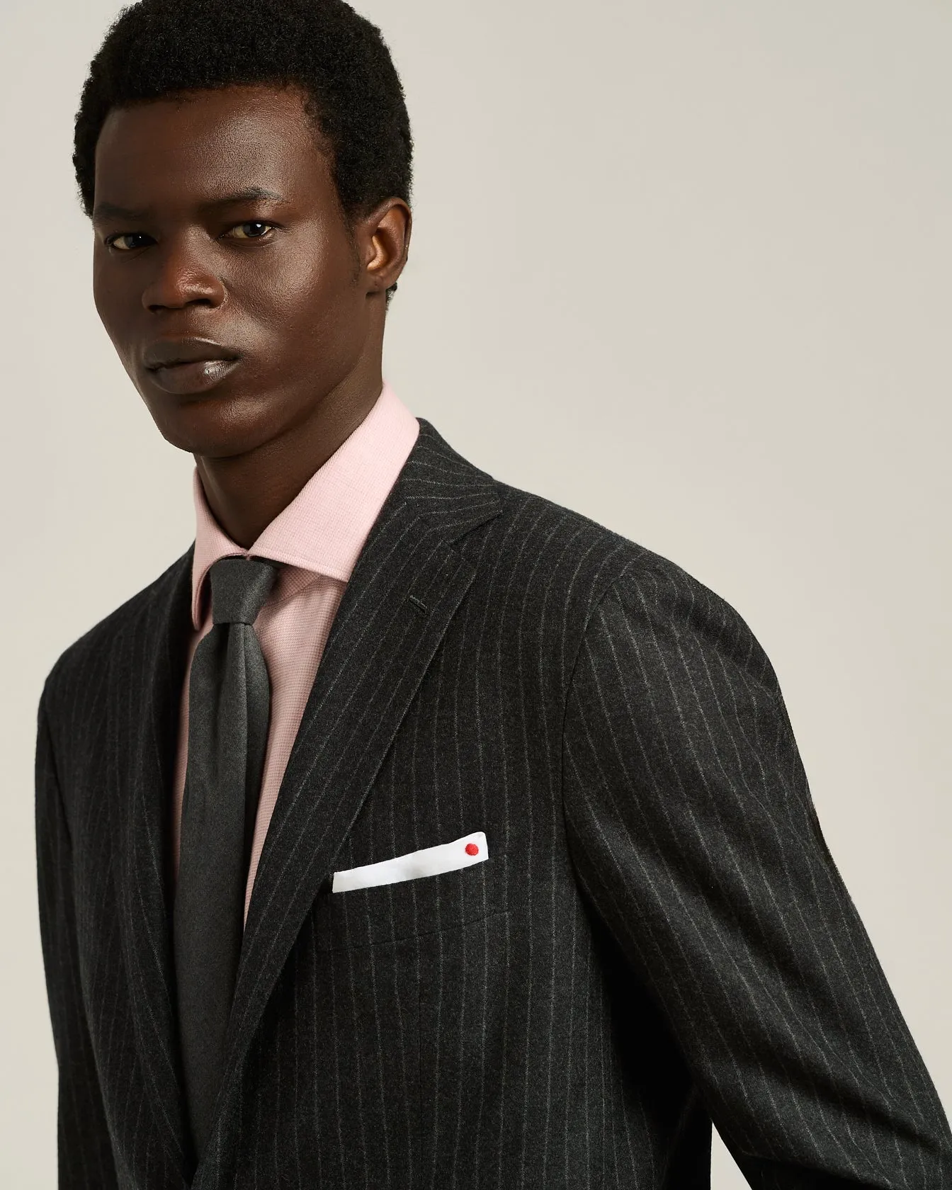 DARK GREY SINGLE-BREASTED WOOL AND CASHMERE PINSTRIPE SUIT sold by Kiton product image thumbnail 4