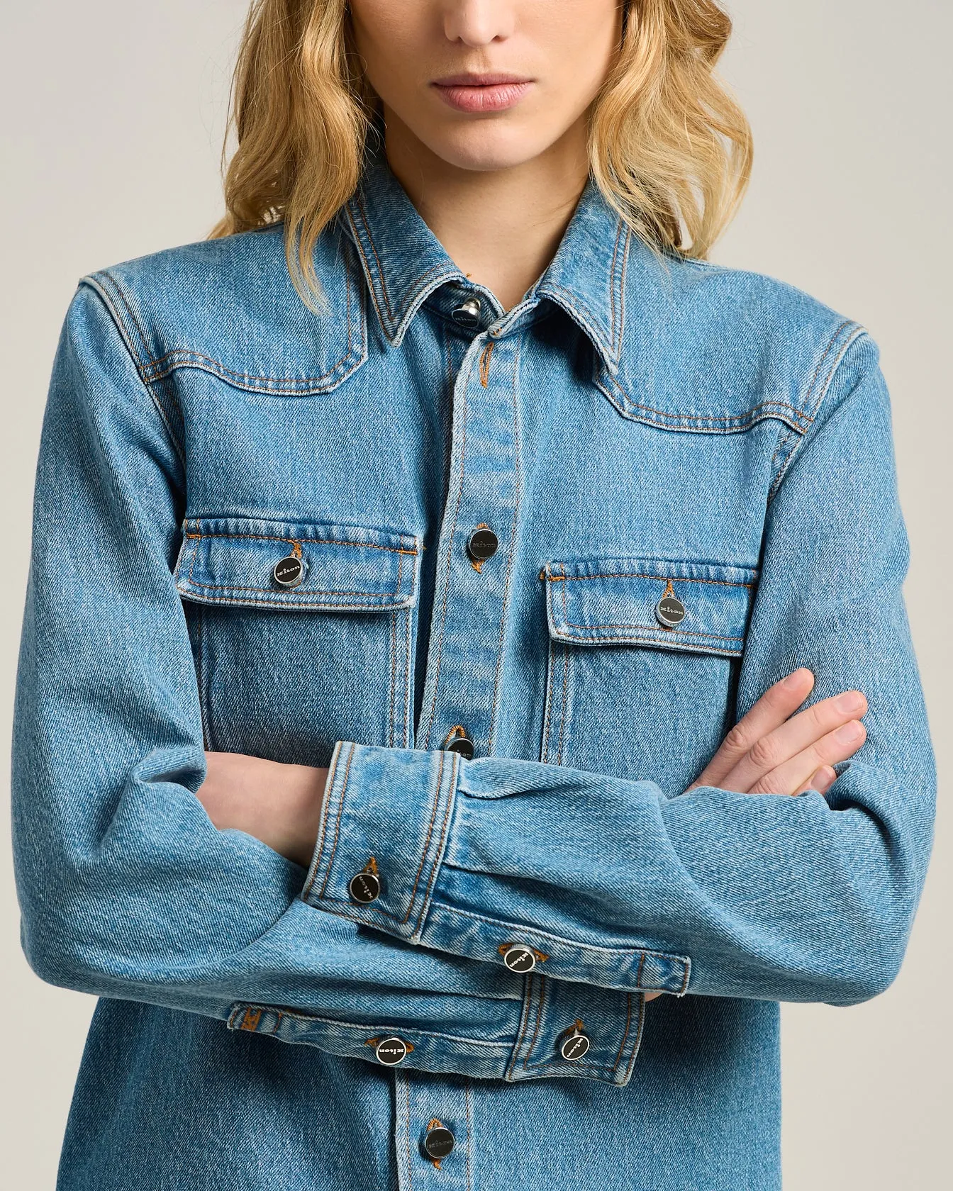 DENIM SHIRT MEDIUM BLUE STRETCH WITH POCKETS sold by Kiton product image thumbnail 4