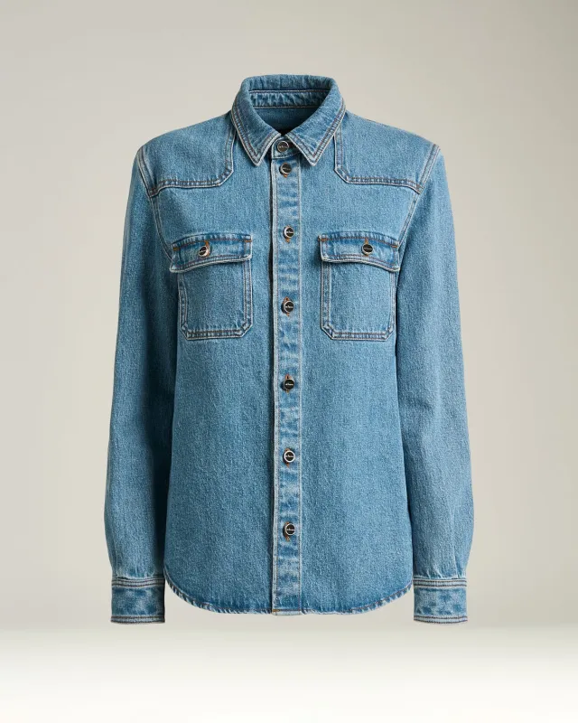 DENIM SHIRT MEDIUM BLUE STRETCH WITH POCKETS sold by Kiton
