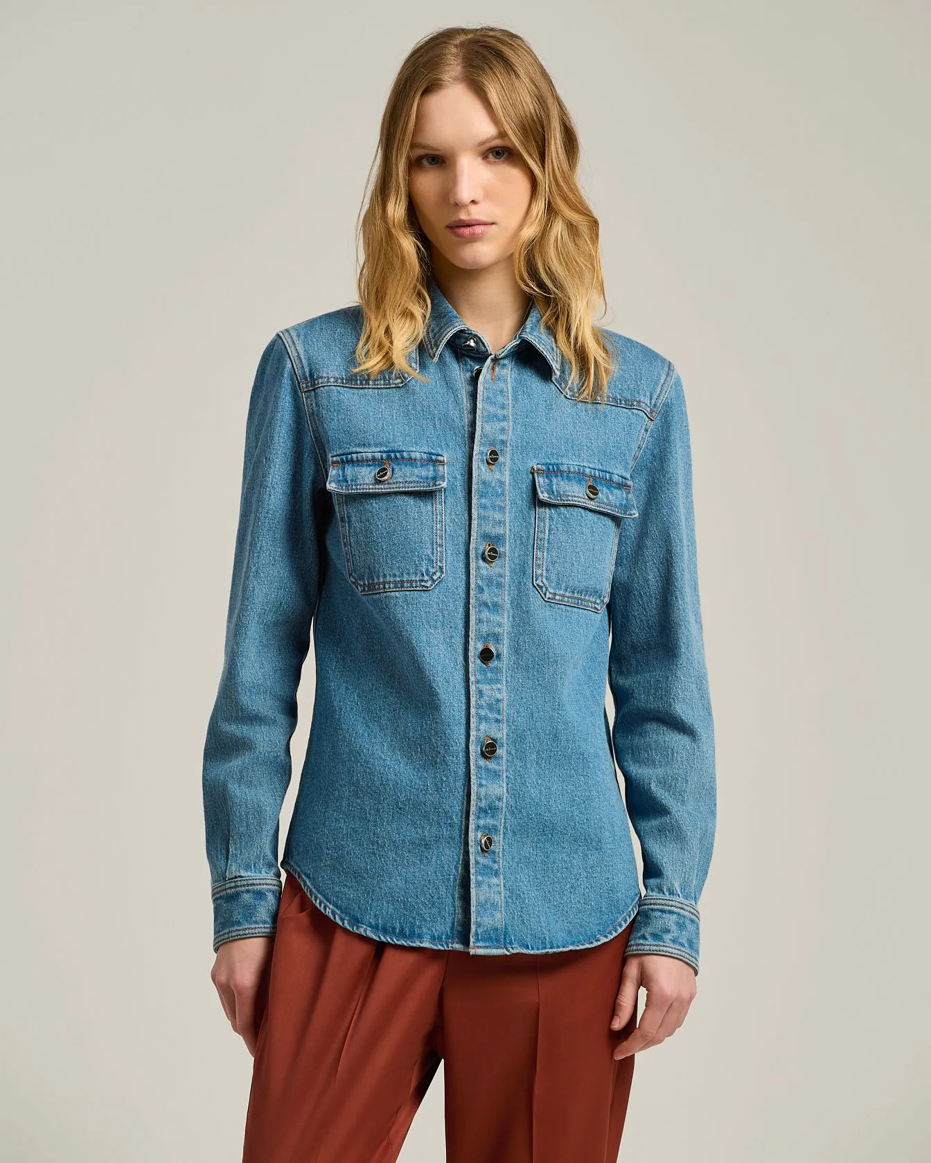 DENIM SHIRT MEDIUM BLUE STRETCH WITH POCKETS sold by Kiton product image thumbnail 2