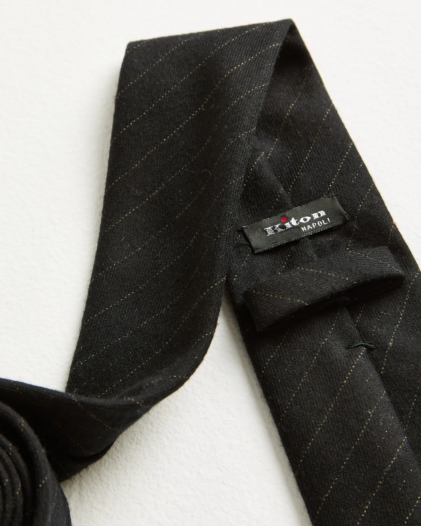 PINSTRIPE TIE IN VIRGIN WOOL DARK GREY WITH WHITE STRIPES sold by Kiton product image thumbnail 3