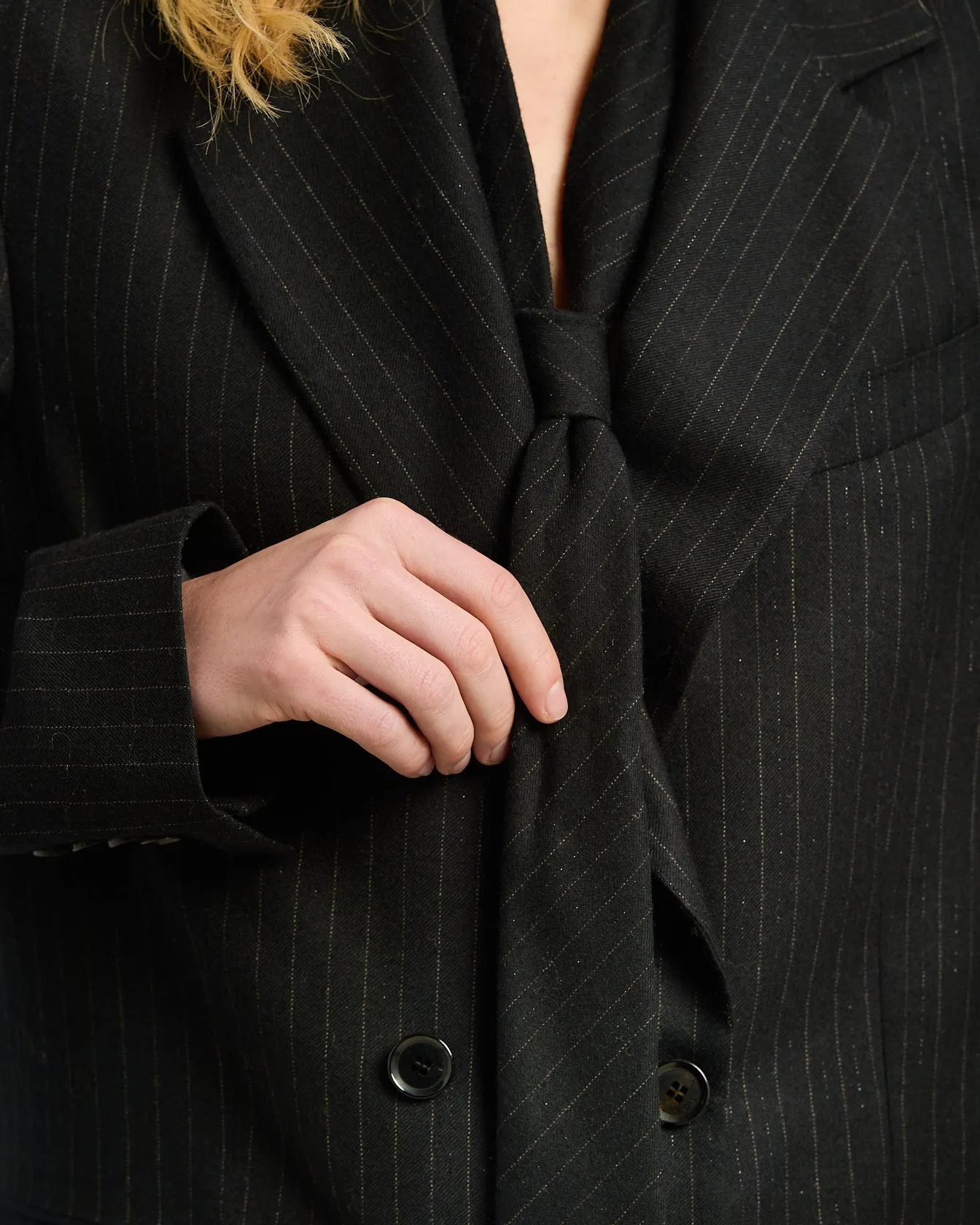 PINSTRIPE TIE IN VIRGIN WOOL DARK GREY WITH WHITE STRIPES sold by Kiton product image thumbnail 4