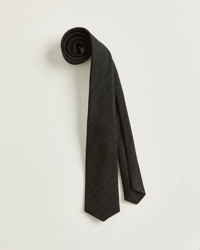 PINSTRIPE TIE IN VIRGIN WOOL DARK GREY WITH WHITE STRIPES made by Kiton