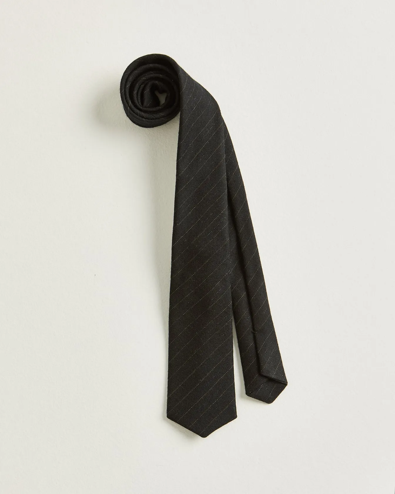 PINSTRIPE TIE IN VIRGIN WOOL DARK GREY WITH WHITE STRIPES sold by Kiton