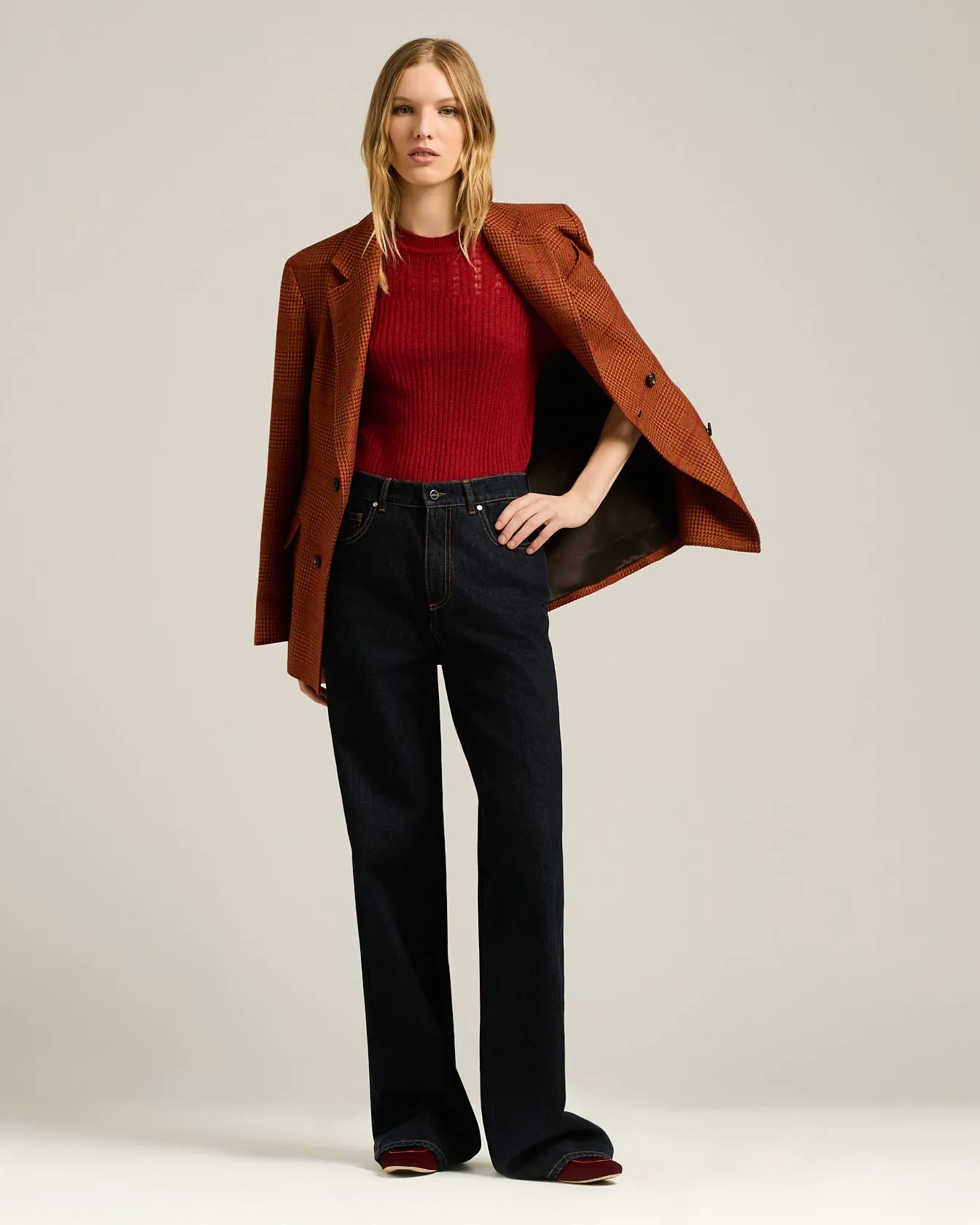 OPENWORK CREW NECK SWEATER IN CASHMERE AND SILK BURGUNDY sold by Kiton product image thumbnail 5