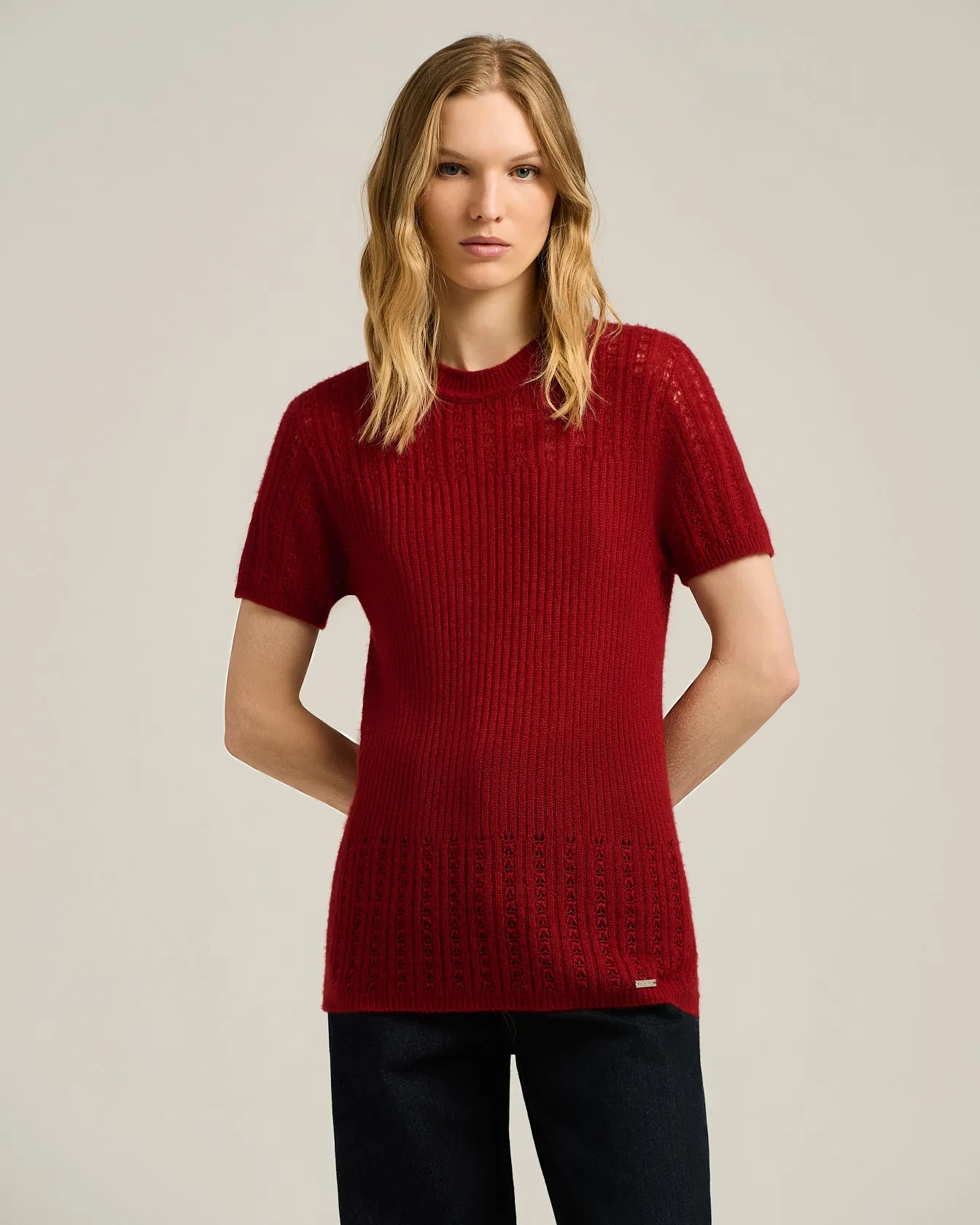 OPENWORK CREW NECK SWEATER IN CASHMERE AND SILK BURGUNDY sold by Kiton product image thumbnail 2