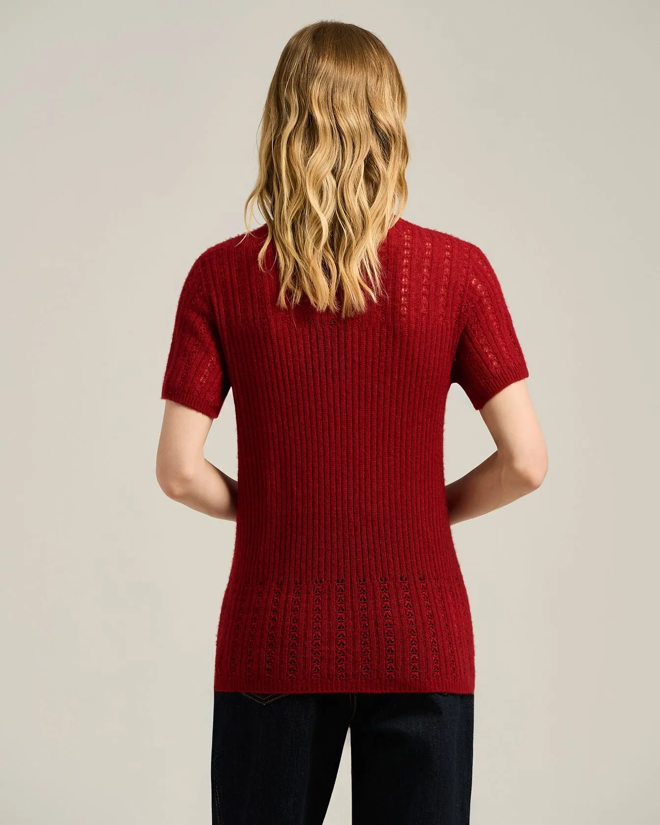 OPENWORK CREW NECK SWEATER IN CASHMERE AND SILK BURGUNDY sold by Kiton product image thumbnail 3