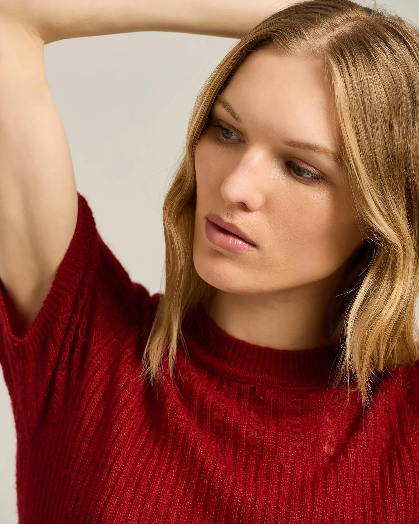 OPENWORK CREW NECK SWEATER IN CASHMERE AND SILK BURGUNDY sold by Kiton product image thumbnail 4