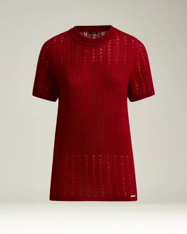 OPENWORK CREW NECK SWEATER IN CASHMERE AND SILK BURGUNDY sold by Kiton