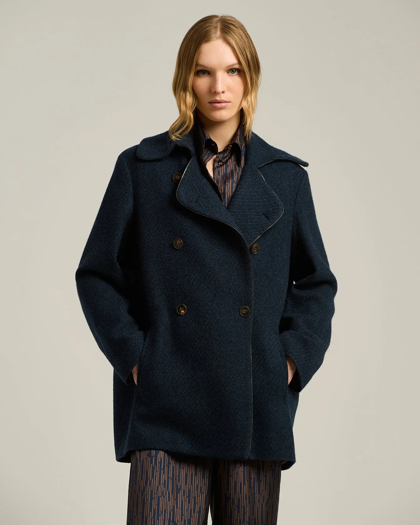 BLUE PURE CASHMERE DOUBLE-BREASTED PEACOAT sold by Kiton product image thumbnail 2