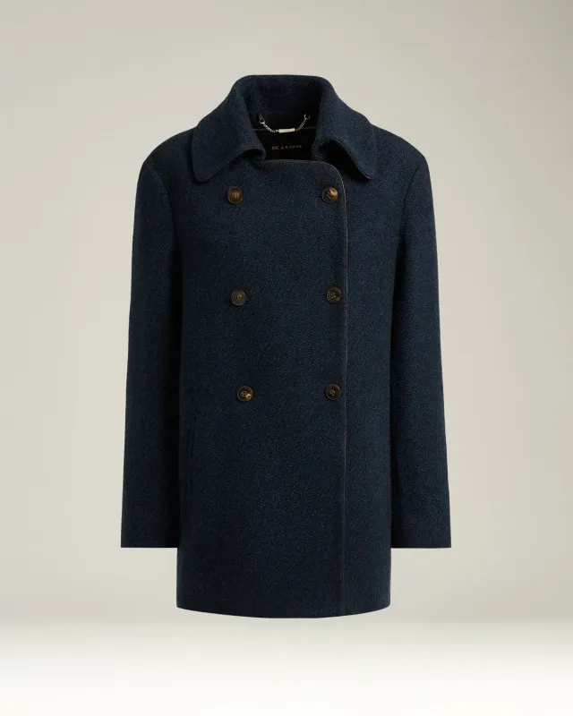 BLUE PURE CASHMERE DOUBLE-BREASTED PEACOAT made by Kiton