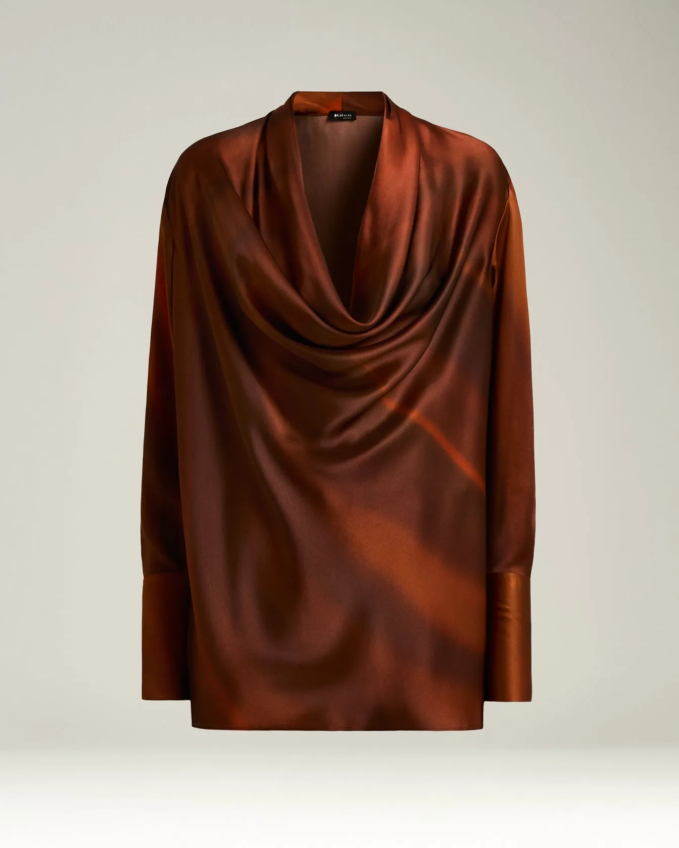 SHIRT IN PURE PRINTED SILK BROWN WITH SOFT COLLAR sold by Kiton