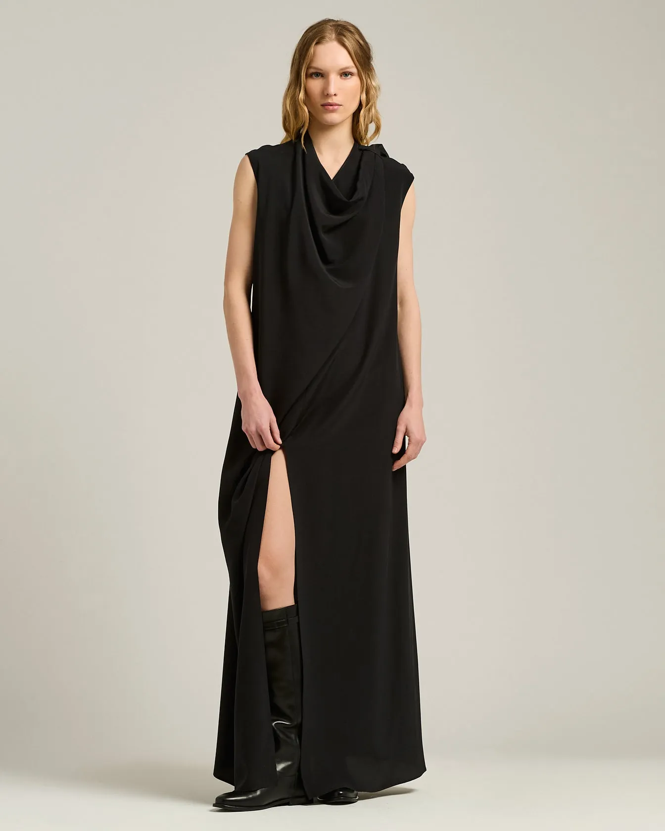 BLACK DRAPED DRESS IN PURE SILK sold by Kiton product image thumbnail 5