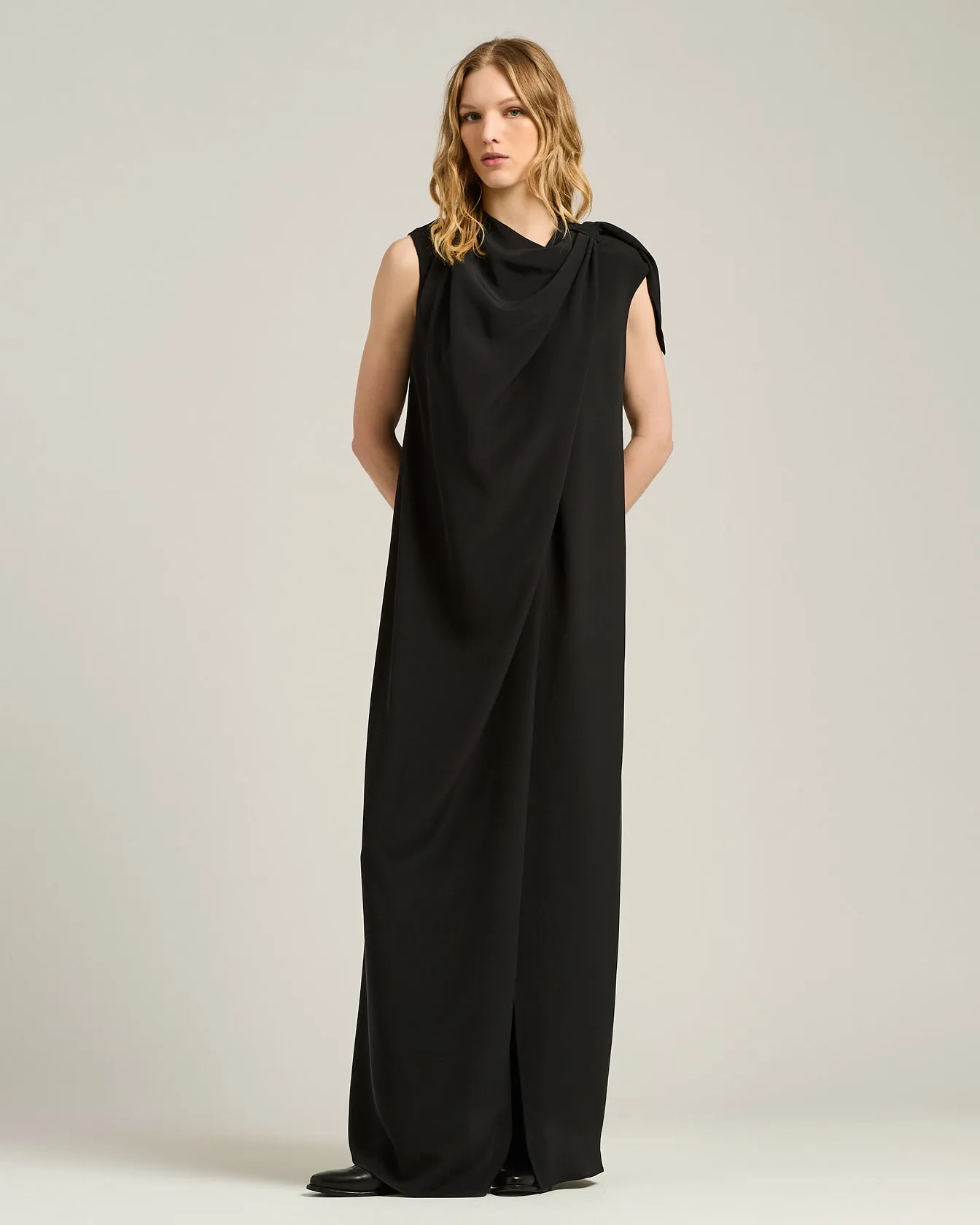BLACK DRAPED DRESS IN PURE SILK sold by Kiton product image thumbnail 2