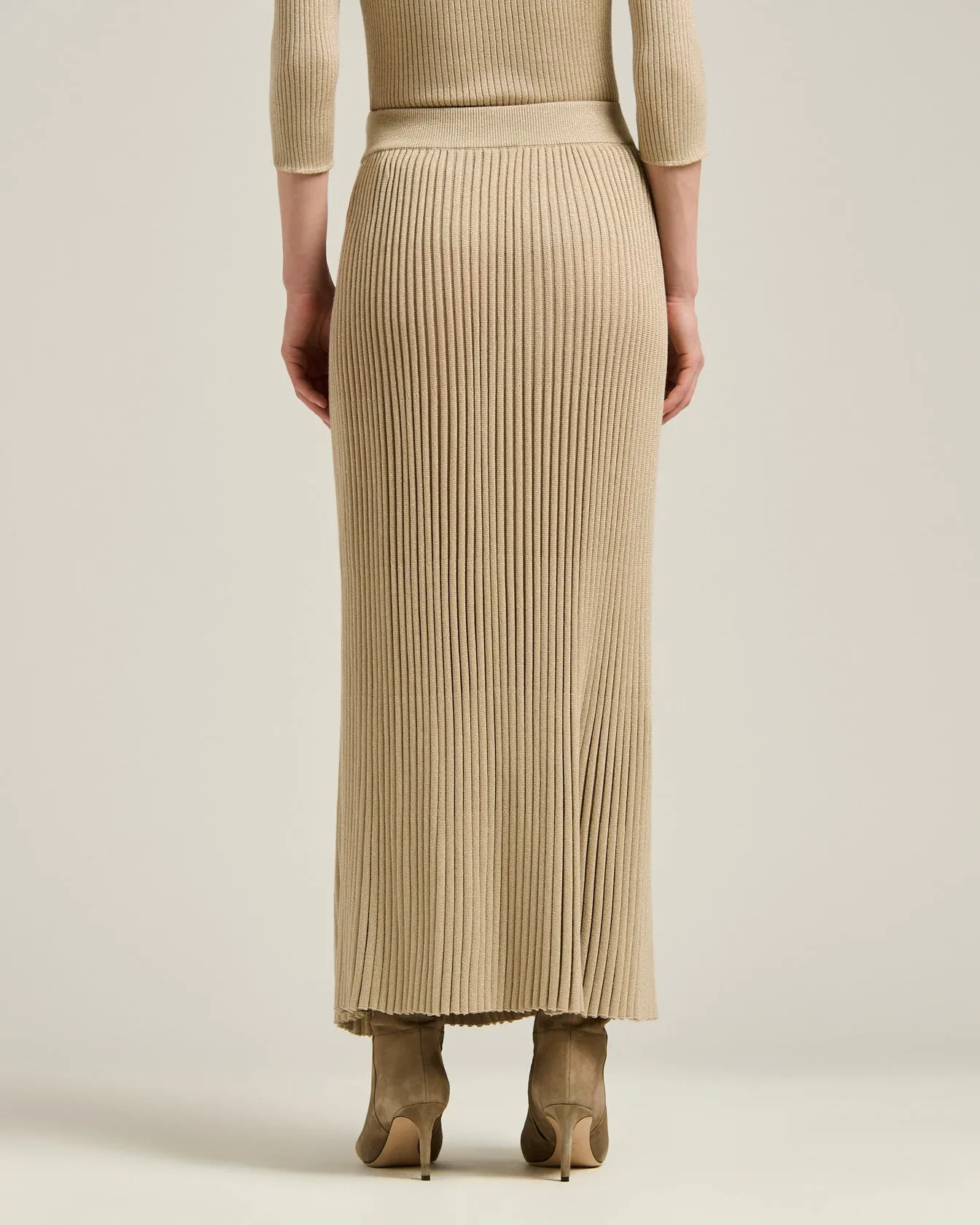 LONG SKIRT IN WOOL LAMÉ BEIGE WITH PLEATS sold by Kiton product image thumbnail 3
