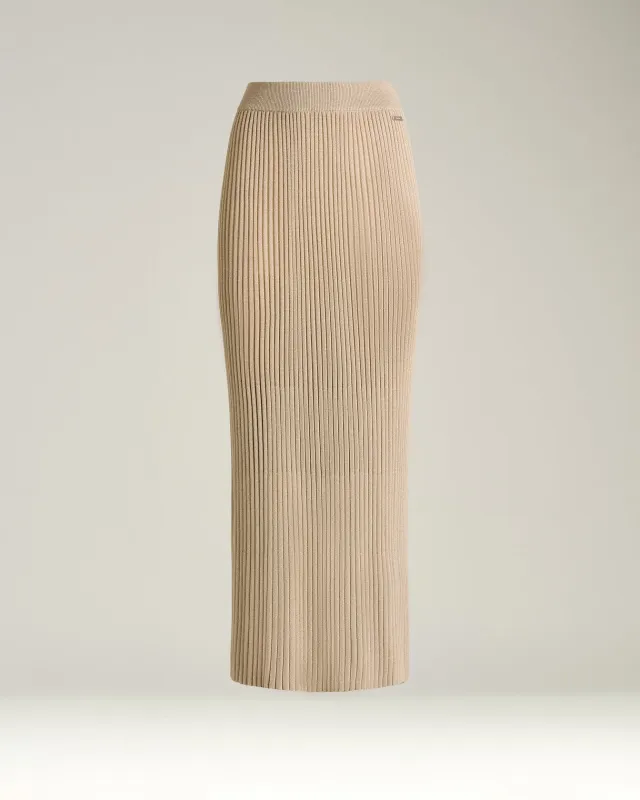 LONG SKIRT IN WOOL LAMÉ BEIGE WITH PLEATS sold by Kiton