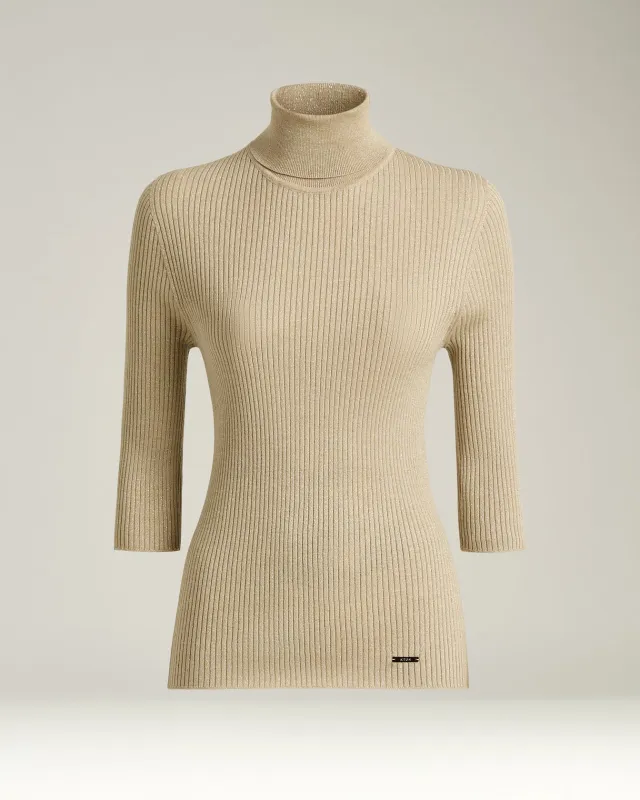 TURTLENECK SWEATER BEIGE WITH THREE-QUARTER SLEEVES sold by Kiton
