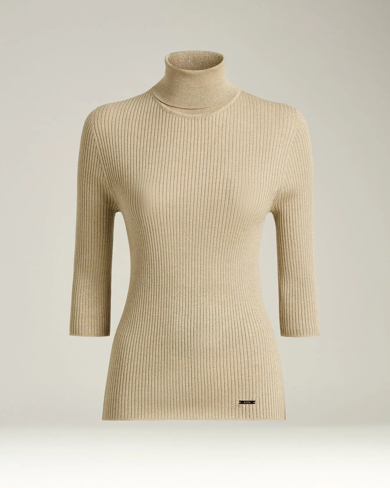 TURTLENECK SWEATER BEIGE WITH THREE-QUARTER SLEEVES sold by Kiton