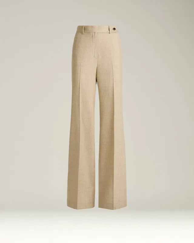 HIGH-WAIST PALAZZO TROUSERS PRINCE OF WALES IN WOOL BLEND BEIGE sold by Kiton
