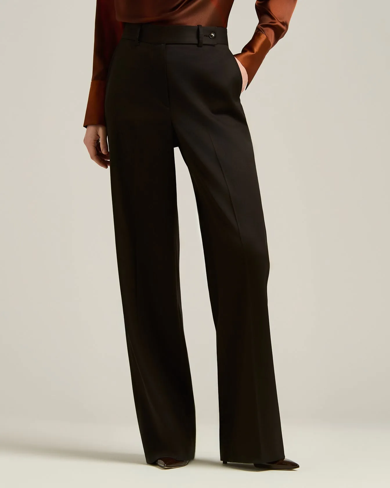 HIGH-WAIST PALAZZO TROUSERS IN STRETCH VIRGIN WOOL DARK BROWN sold by Kiton product image thumbnail 2