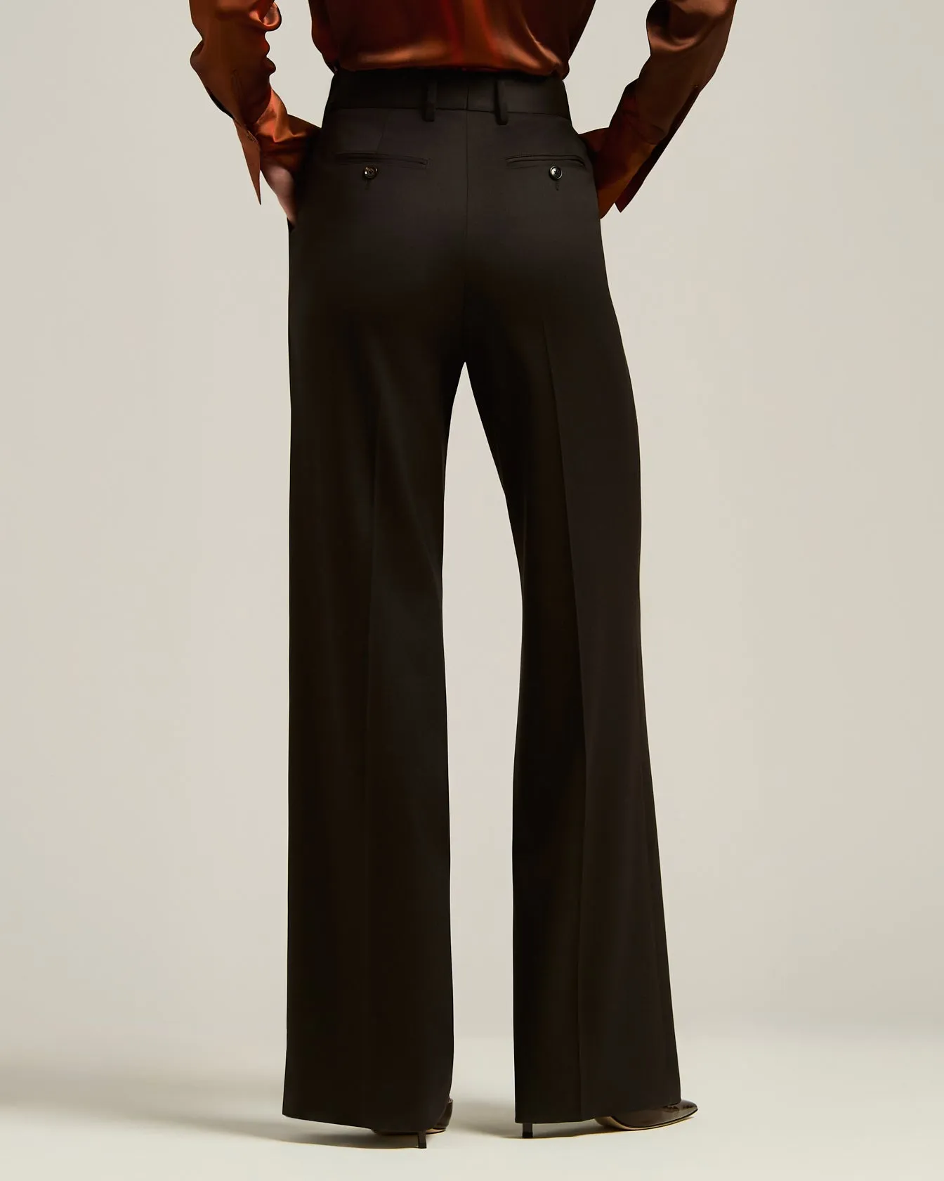 HIGH-WAIST PALAZZO TROUSERS IN STRETCH VIRGIN WOOL DARK BROWN sold by Kiton product image thumbnail 3